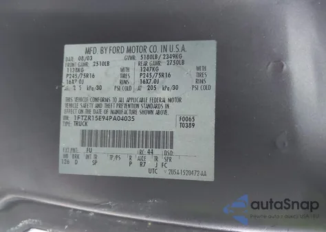 2004 Ford Ranger Xlt из США, поврежденный, VIN 1FTZR15E94PA04035